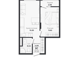 Продается 2-комнатная квартира ЖК Ясный берег, дом 10, бс 8-10, 37.33  м&sup2;, 7892000 рублей