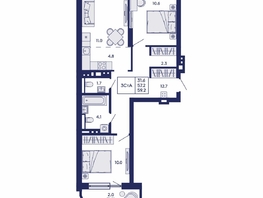 Продается 3-комнатная квартира ЖК Горизонт, дом 2, 59.2  м&sup2;, 9600000 рублей
