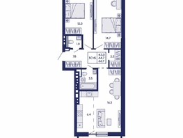 Продается 3-комнатная квартира ЖК Горизонт, дом 2, 66.7  м&sup2;, 9150000 рублей