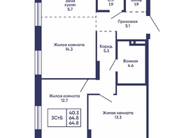 Продается 3-комнатная квартира ЖК Сподвижники, дом 2, 64.8  м&sup2;, 7350000 рублей