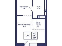 Продается Студия ЖК Сподвижники, дом 2, 28.9  м&sup2;, 4550000 рублей