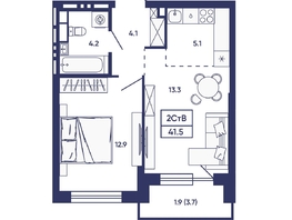 Продается 2-комнатная квартира ЖК Сподвижники, дом 2, 41.5  м&sup2;, 7000000 рублей