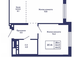 Продается 2-комнатная квартира ЖК Сподвижники, дом 3, 44  м&sup2;, 6900000 рублей