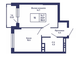 Продается 1-комнатная квартира ЖК Сподвижники, дом 3, 35.5  м&sup2;, 5450000 рублей