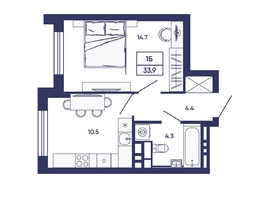 Продается 1-комнатная квартира ЖК Сподвижники, дом 3, 33.9  м&sup2;, 4800000 рублей