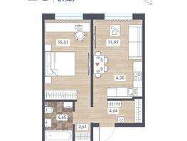 Продается 2-комнатная квартира ЖК Радуга Сибири, дом 14, 43.68  м&sup2;, 4018560 рублей