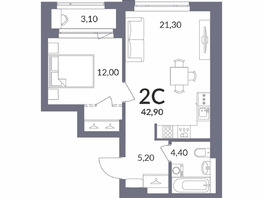 Продается 2-комнатная квартира ЖК Горская Лагуна, корпус 2, 45.81  м&sup2;, 12203000 рублей