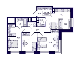 Продается 4-комнатная квартира ЖК Цитатум, 86.6  м&sup2;, 13800000 рублей