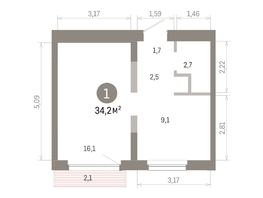 Продается 1-комнатная квартира ЖК Лебедевский квартал, д 1, 34.2  м&sup2;, 6010000 рублей