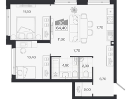 Продается 3-комнатная квартира ЖК Ясный берег, дом 33, 64.4  м&sup2;, 8415000 рублей