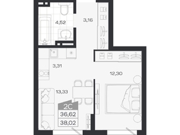 Продается 2-комнатная квартира ЖК Ясный берег, дом 33, 38.02  м&sup2;, 6782000 рублей