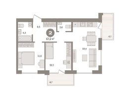 Продается 2-комнатная квартира ЖК Пшеница, дом 2.2, 67.2  м&sup2;, 9330000 рублей