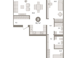 Продается 2-комнатная квартира ЖК Пшеница, дом 2.2, 91.72  м&sup2;, 12860000 рублей