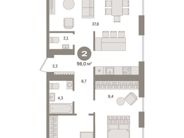 Продается 2-комнатная квартира ЖК Пшеница, дом 2.2, 97.98  м&sup2;, 13620000 рублей