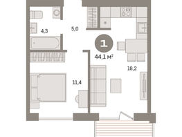 Продается 1-комнатная квартира ЖК Пшеница, дом 2.2, 44.09  м&sup2;, 6300000 рублей