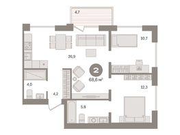Продается 2-комнатная квартира ЖК Пшеница, дом 2.2, 68.62  м&sup2;, 10730000 рублей
