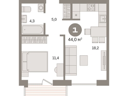Продается 1-комнатная квартира ЖК Пшеница, дом 2.2, 44  м&sup2;, 6620000 рублей