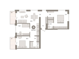 Продается 3-комнатная квартира ЖК Пшеница, дом 2.2, 101.41  м&sup2;, 13830000 рублей