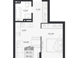 Продается 2-комнатная квартира ЖК Ясный берег, дом 20, 36.62  м&sup2;, 6695000 рублей