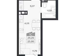 Продается Студия ЖК Ясный берег, дом 20, 25.95  м&sup2;, 5121000 рублей