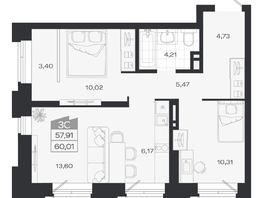 Продается 3-комнатная квартира ЖК Ясный берег, дом 20, 60.41  м&sup2;, 9406000 рублей