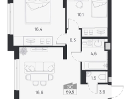 Продается 3-комнатная квартира ЖК Ясный берег, дом 32, 95.7  м&sup2;, 13120000 рублей