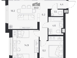 Продается 3-комнатная квартира ЖК Ясный берег, дом 32, 59.9  м&sup2;, 9837000 рублей