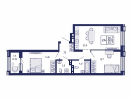 Продается 2-комнатная квартира ЖК Сила леса, корп 2, 63.7  м&sup2;, 9300000 рублей