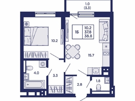 Продается 1-комнатная квартира ЖК Горизонт, дом 2, 38.8  м&sup2;, 6800000 рублей
