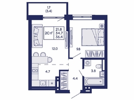 Продается 2-комнатная квартира ЖК Горизонт, дом 2, 36.4  м&sup2;, 5700000 рублей