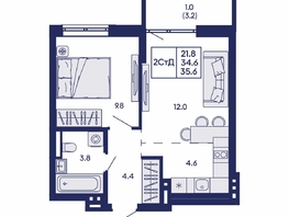 Продается 2-комнатная квартира ЖК Горизонт, дом 2, 35.6  м&sup2;, 5700000 рублей