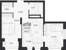 Продается 3-комнатная квартира ЖК Ясный берег, дом 19, бс 2-5, 49.74  м&sup2;, 10054000 рублей