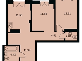 Продается 2-комнатная квартира ЖК Академия, дом 3, 61.1  м&sup2;, 12265000 рублей
