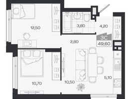 Продается 2-комнатная квартира ЖК Ясный берег, дом 33, 49.6  м&sup2;, 7916000 рублей