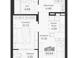 Продается 2-комнатная квартира ЖК Базилик, дом 3, 35.64  м&sup2;, 6205000 рублей