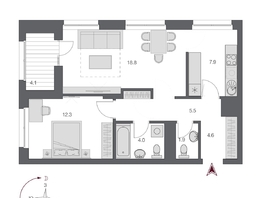 Продается 2-комнатная квартира  Дом Нобель, 57.05  м&sup2;, 14950000 рублей