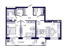 Продается 3-комнатная квартира ЖК Луна, 65.7  м&sup2;, 9900000 рублей