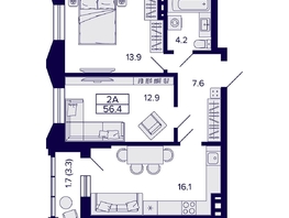 Продается 2-комнатная квартира ЖК Грандо, 56.4  м&sup2;, 11200000 рублей