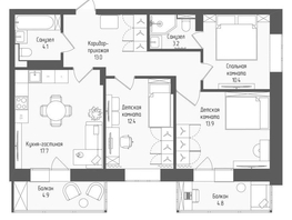 Продается 4-комнатная квартира ЖК Тетрис, корпус 1, 77.6  м&sup2;, 13750250 рублей