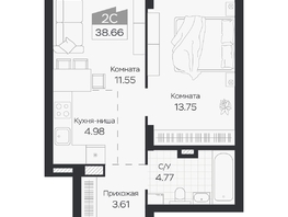Продается 2-комнатная квартира ЖК Базилик, дом 3, 38.66  м&sup2;, 5960000 рублей
