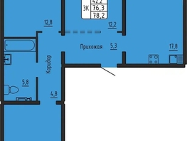 Продается 3-комнатная квартира ЖК Самоцветы, Бирюза дом 3, 78.4  м&sup2;, 7500000 рублей