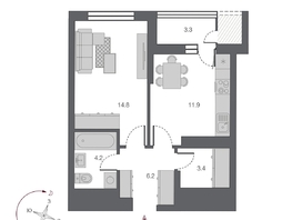 Продается 1-комнатная квартира ЖК Беринг, дом 2, 43.2  м&sup2;, 9890000 рублей