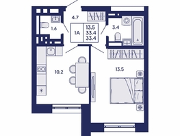 Продается 1-комнатная квартира ЖК Горизонт, дом 2, 33.4  м&sup2;, 6300000 рублей