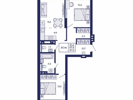 Продается 3-комнатная квартира ЖК Горизонт, дом 2, 57.3  м&sup2;, 8990000 рублей