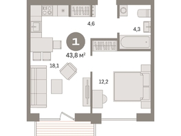 Продается 1-комнатная квартира ЖК Пшеница, дом 2.2, 43.83  м&sup2;, 5390000 рублей
