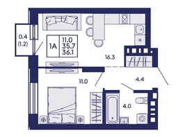 Продается 1-комнатная квартира ЖК Сила леса, корп 2, 36.1  м&sup2;, 5950000 рублей
