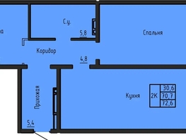 Продается 2-комнатная квартира ЖК Акварельный 4.0, 72.6  м&sup2;, 7770000 рублей