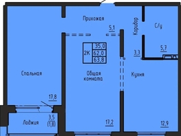 Продается 2-комнатная квартира ЖК Акварельный 4.0, 63.8  м&sup2;, 7050000 рублей