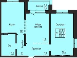 Продается 2-комнатная квартира ЖК Акварельный 4.0, 58.7  м&sup2;, 6600000 рублей