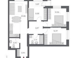 Продается 3-комнатная квартира ЖК ОСКАР, дом 3, 74.6  м&sup2;, 14700000 рублей